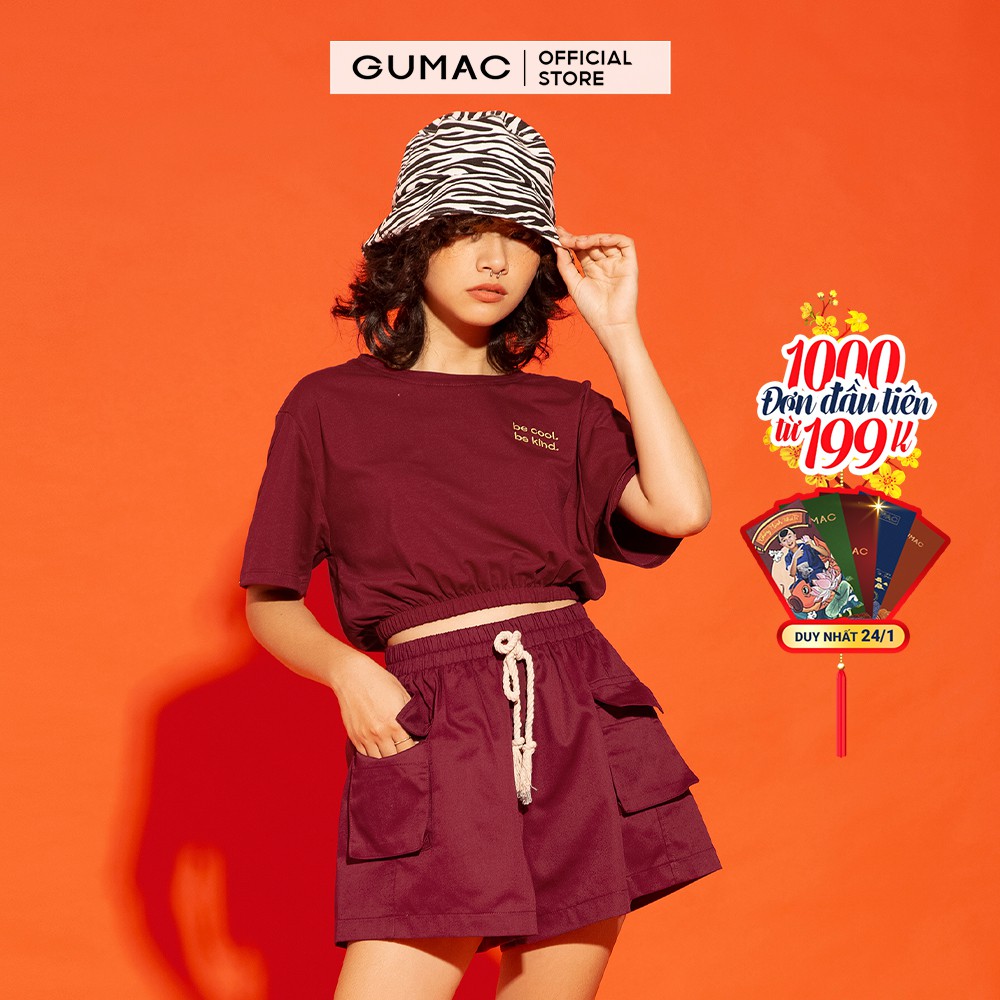 Áo thun nữ croptop thêu GUMAC đủ màu, đủ size, năng động trẻ trung ATA1244