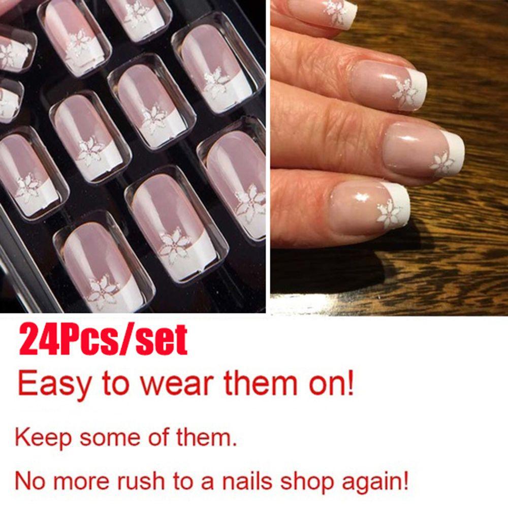 Set 24 Móng Tay Giả Acrylic Thời Trang Kiểu Pháp