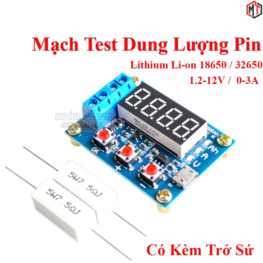 Mạch Test Dung Lượng Pin Lithium Li-on 18650 / 32650 Kèm Trở Sứ Công Suất  ( 1.2-12V, 0-3A) ( ZB2L3 | HW-586 )