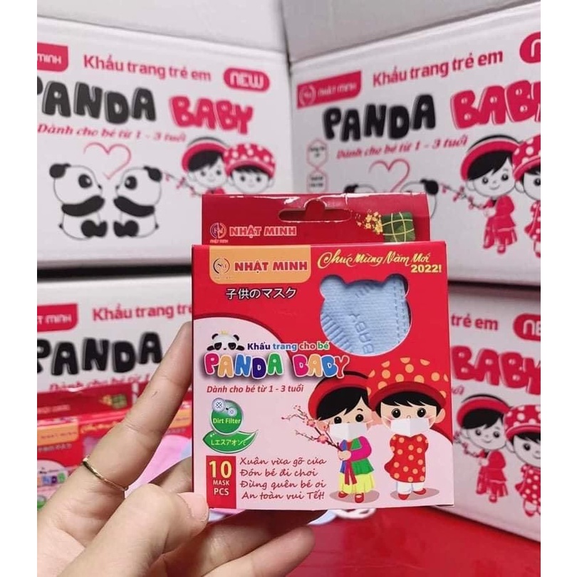 Khẩu trang y tế 3 lớp kháng khuẩn gấu panda bé trai bé gái 1 bịch túi 10 chiếc màu trắng, xanh, hồng cho trẻ từ 1-3 tuổi