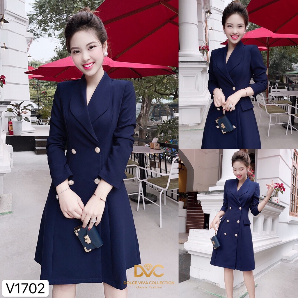 Áo váy cổ vest xanh than - A1702 DVC Dolce Viva Colection Authentic ( Ảnh mẫu và ảnh trải sàn do shop tự chụp ) 💝