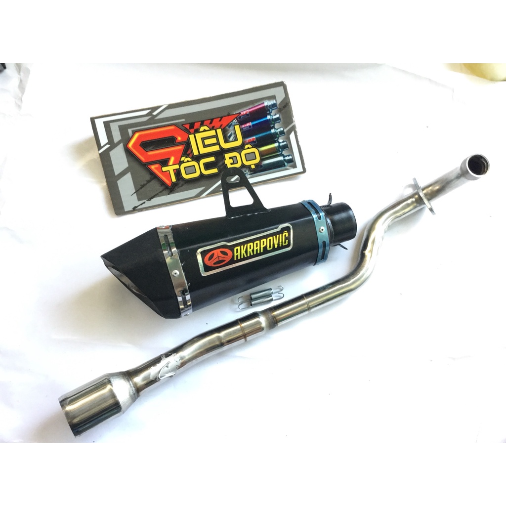 Bộ pô akapovic đen FULL CỔ INOX THẲNG WAVE, SI, CUP, DREAM, EXCITER, WINER, SONIC, RAIDER FI, SATRIA, GSX