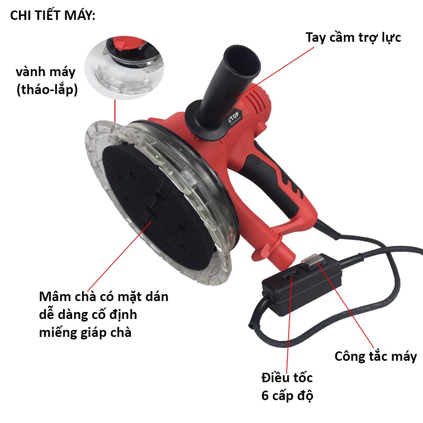 Máy chà tường, chà nhám SL1535 chính hãng ETOP, công suất 1350w, đĩa mài 180mm, có chế độ hút bụi
