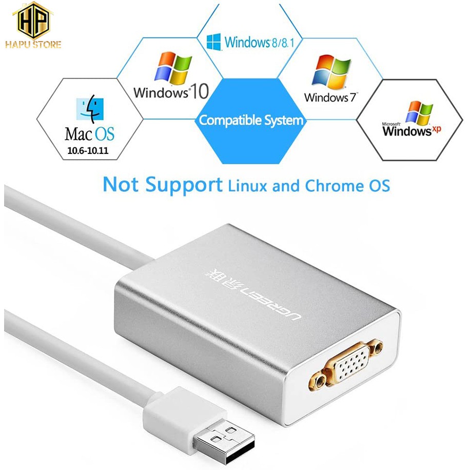 Cáp chuyển đổi USB to VGA Ugreen 40244 độ phân giải Full HD chính hãng - Hapustore