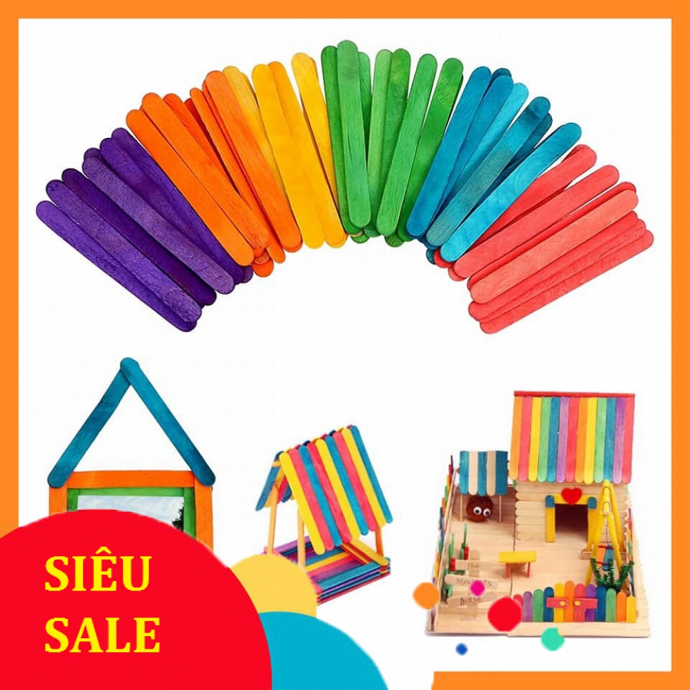 [Sale] Set 50 Que Kem Gỗ Nhiều Màu, Que Đè Lưỡi Làm Mô Hình, Đồ Chơi, Đồ Dạy Học