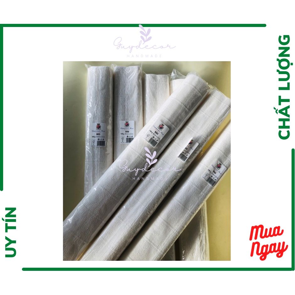 Giấy nhún ý làm hoa mã 900 dày 140g, giấy làm hoa handmade mã 900 màu trắng GuyDecor PK004