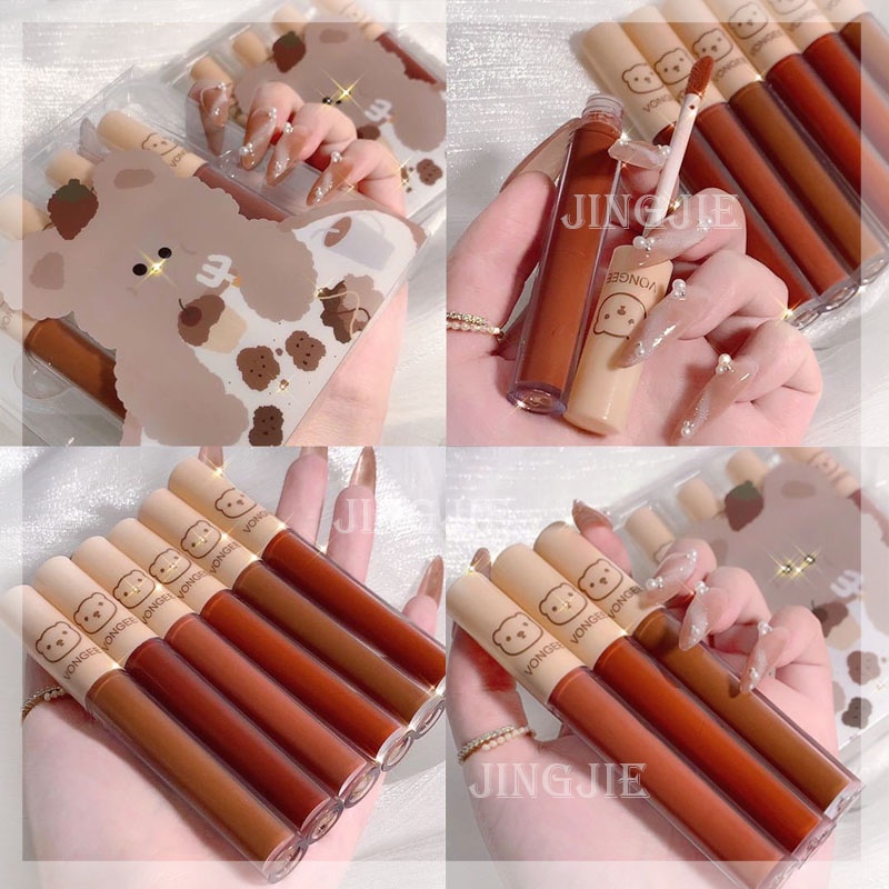 [Hàng mới về] Set 4 son môi VONGEE chống nước không dính không phai màu thiết kế vỏ hình gấu dâu tây dễ thương