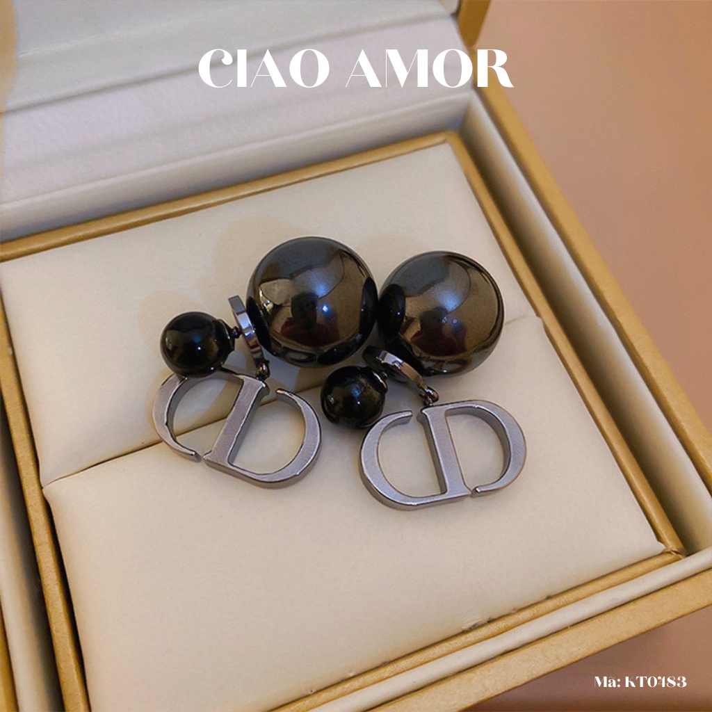 Khuyên tai nữ, Bông tai nữ ngọc to đen DO sang trọng dự tiệc Trang sức Ciao Amor - KT0483