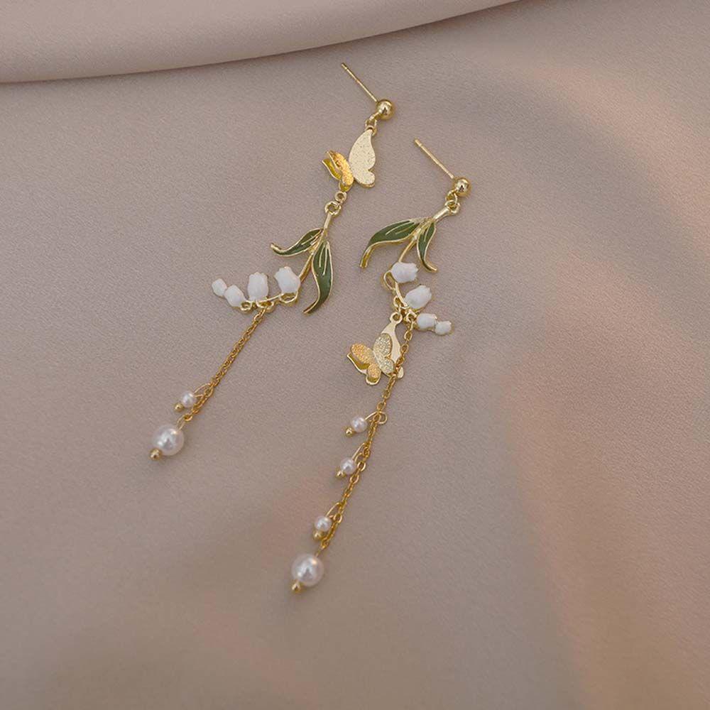 Bông Tai Dáng Dài Hình Hoa Và Bướm Xinh Xắn Thời Trang Cho Nữ