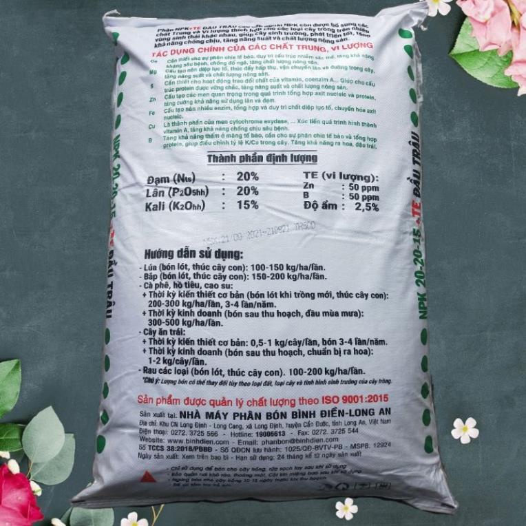 1kg Phân bón 3 màu NPK 20-20-15-TE Đầu Trâu, Đạm, Lân, Kali, Phân hữu cơ, Vôi bột | VTNN Cần Thơ