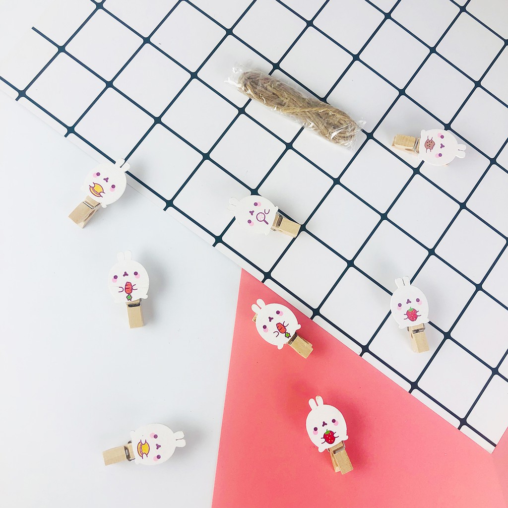 Bộ 10 kẹp gỗ Design Pub hình thỏ heo trắng (KG12)