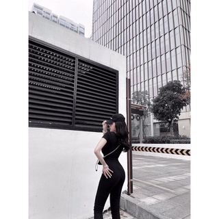 Pass jumpsuit thun tay cộc màu đen ( ảnh thật )