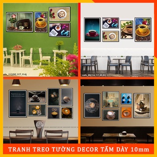 Tranh dán tường quán Cà phê 3D, In UV chống bay màu tấm dày 3mm, kèm băng dính xốp