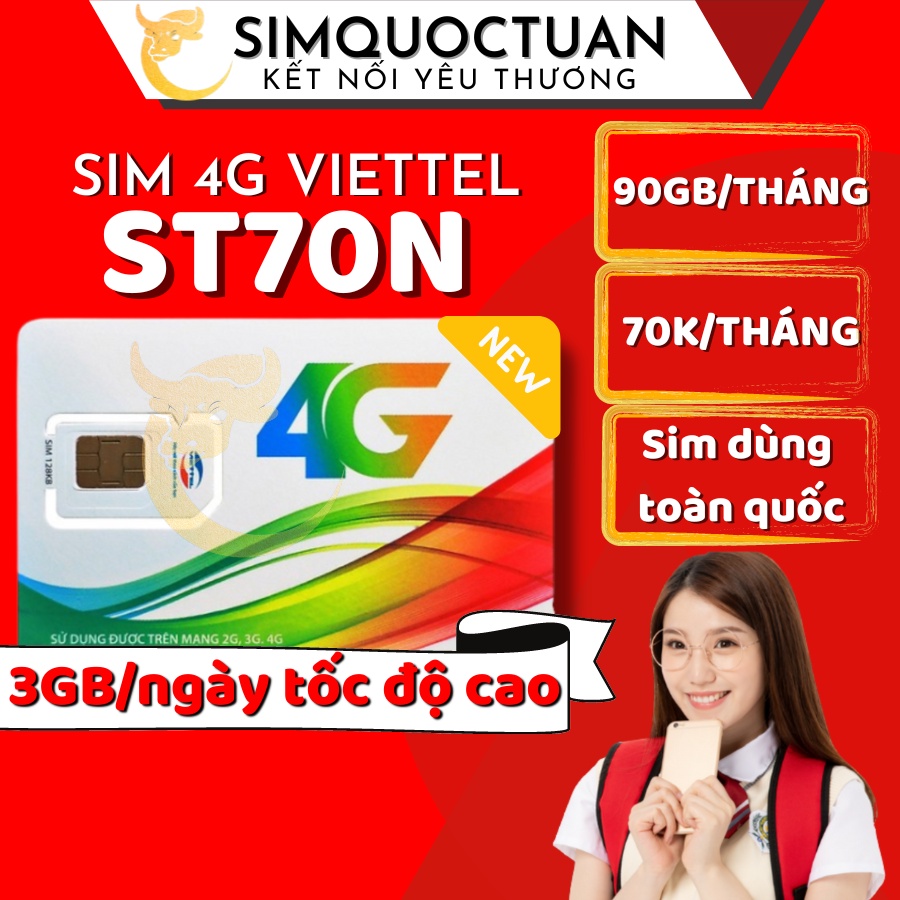 Sim 4G Viettel gói 90k/th, 4GB/ngày, dùng HCM, Cần Thơ, DN
