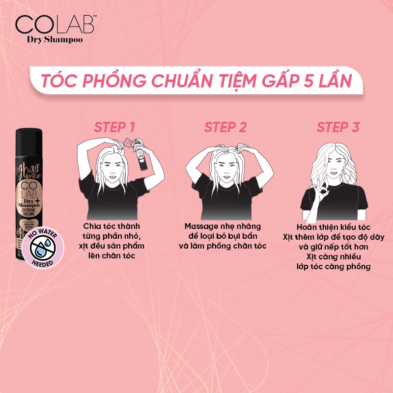 Combo Dầu Gội Khô Colab Plus | Chống Tia UV, Vô Hiệu Hoá Mùi Hôi - Phục Hồi Tóc Qua Đêm - Tạo Phồng Gấp 5 Lần (200ml)