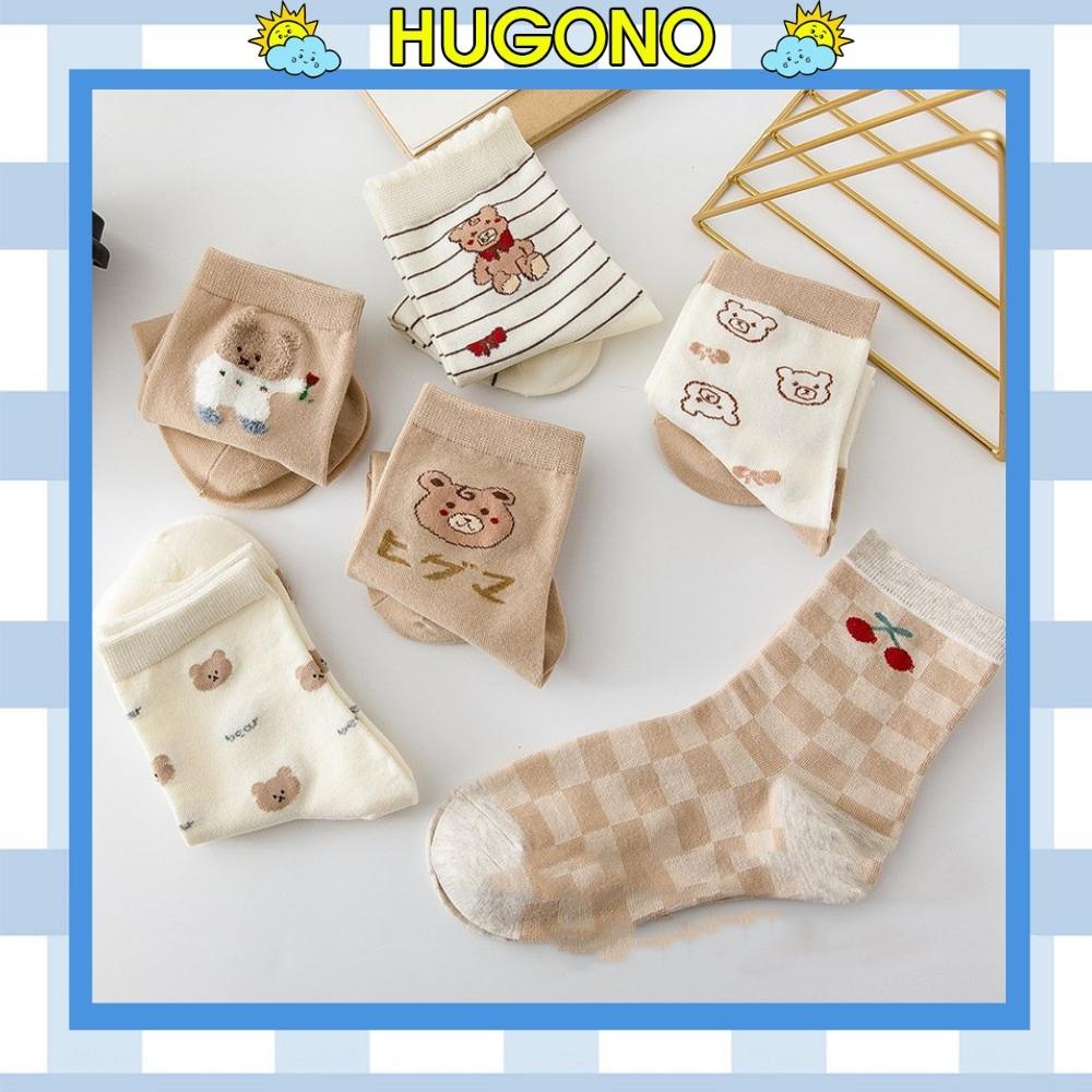 Tất cổ cao xinh xắn Hugono vớ in hình gấu phong cách Hàn Quốc mềm mịn dày dặn TN142