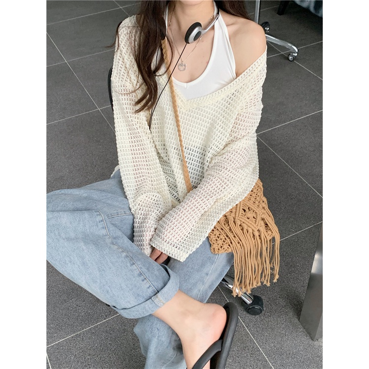 NUZIRO  Áo tay dài cổ chữ v/ áo cổ treo  thời trang quyến rũ cho nữ