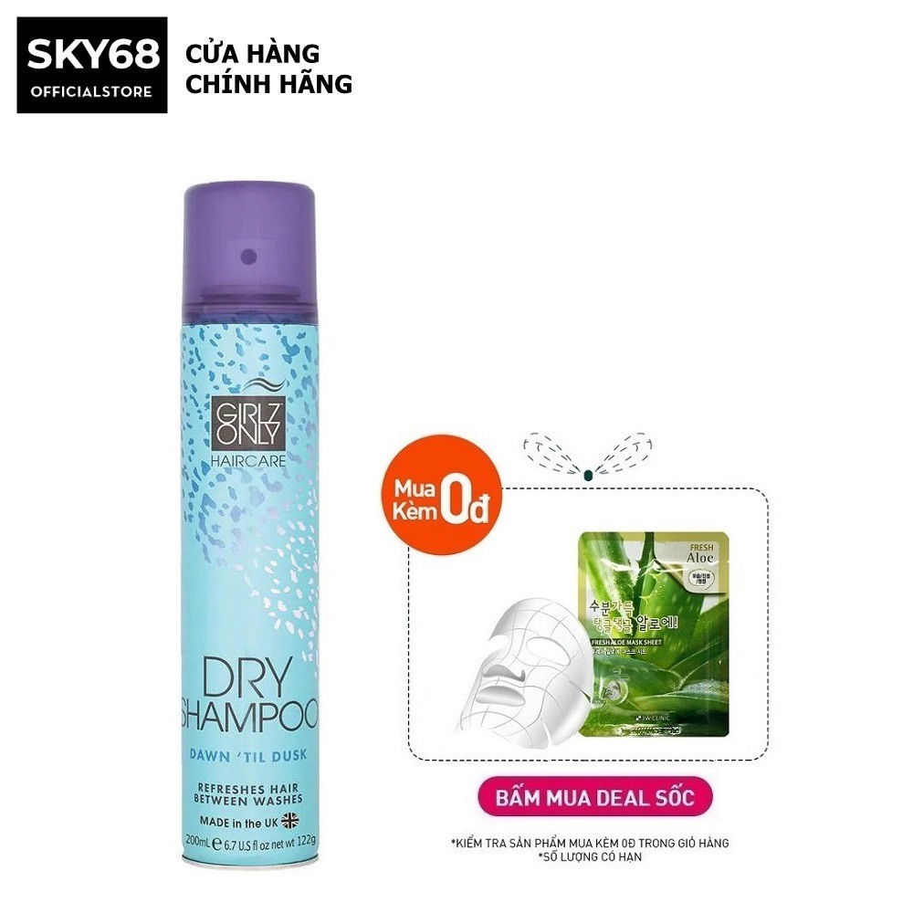 Dầu Gội Khô Giúp Tóc Sạch Dầu Và Trở Nên Bồng Bềnh Ngay Lập Tức Girlz Only Dry Shampoo 200ml - Dawn 'Til Dusk (Xanh)