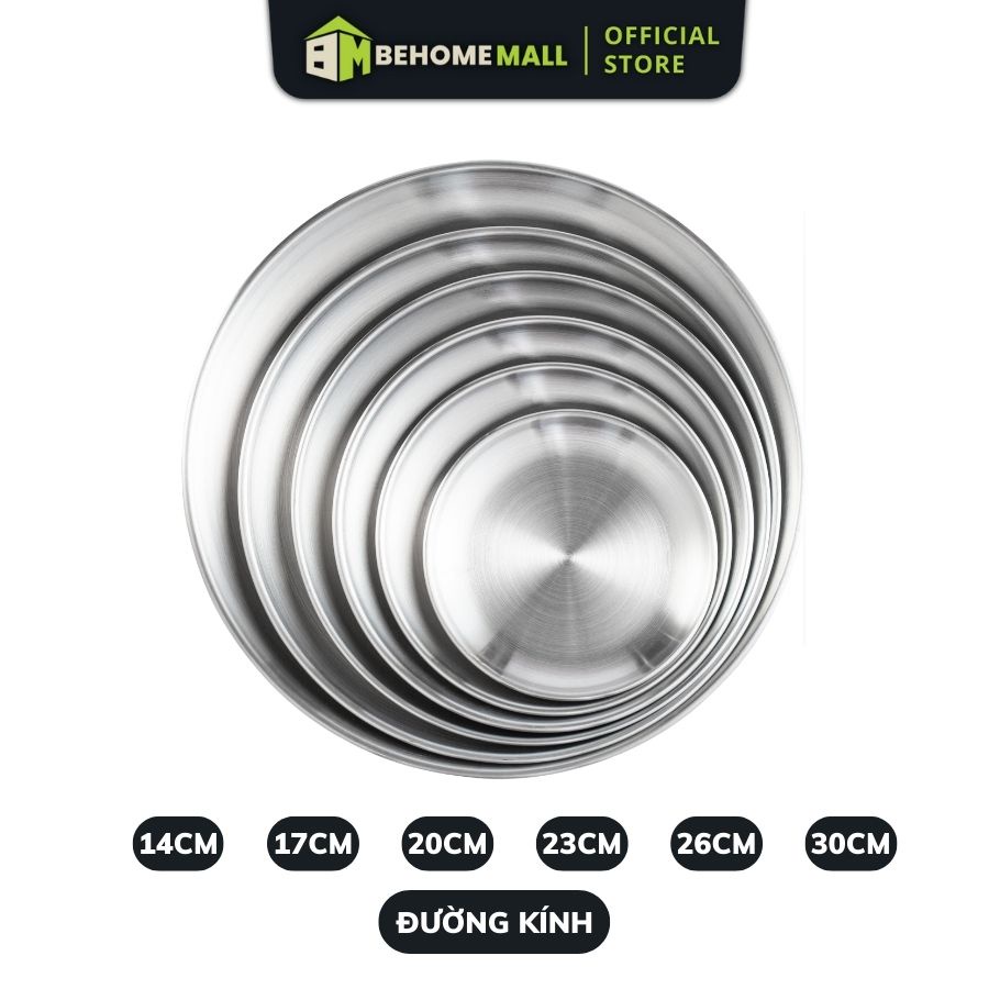 Đĩa Inox tròn 1 lớp BEHOMEMALL đĩa đựng thức ăn trang trí trưng bày giữ nhiệt phong cách Hàn Quốc 0003
