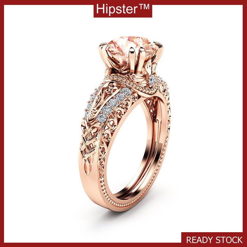 Nhẫn Đứng Kim Cương Nữ Hoa Hồng Mạ Vàng Trang Sức