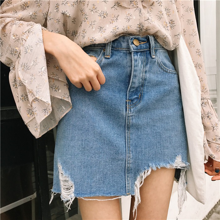 SUXI Chân váy jean Chữ A Lưng Cao Thiết Kế Không Đồng Đều Xinh Xắn Thời Trang Dành Cho Nữ