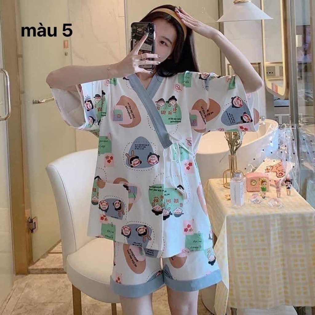 Bộ đồ ngủ kimono kiểu nhật, set ngủ mặc nhà chất liệu cotton