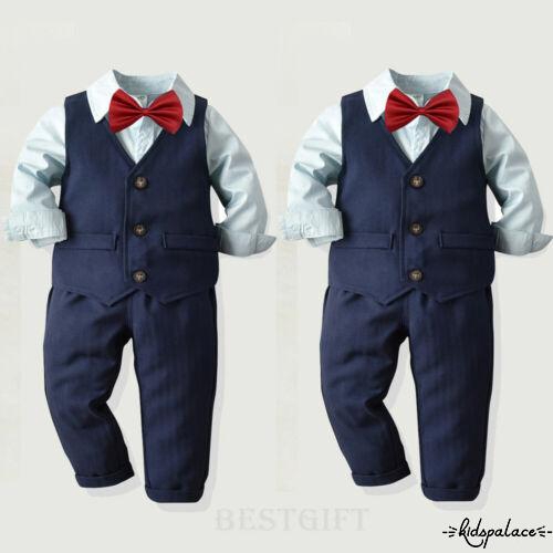 ➤♕❀❤4pcs Kids Baby Clothes Boys Sets Solid Shirts Tops+Vest+Pants Wedding Tuxedo Formal Dressy Suit