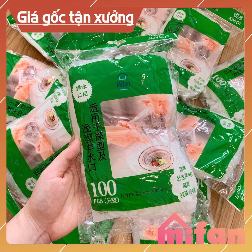 100 Túi Lọc Rác Bồn Rửa Chén Bát  - Túi Lưới Vải Tự Phân Huỷ Có Chun Miệng Túi