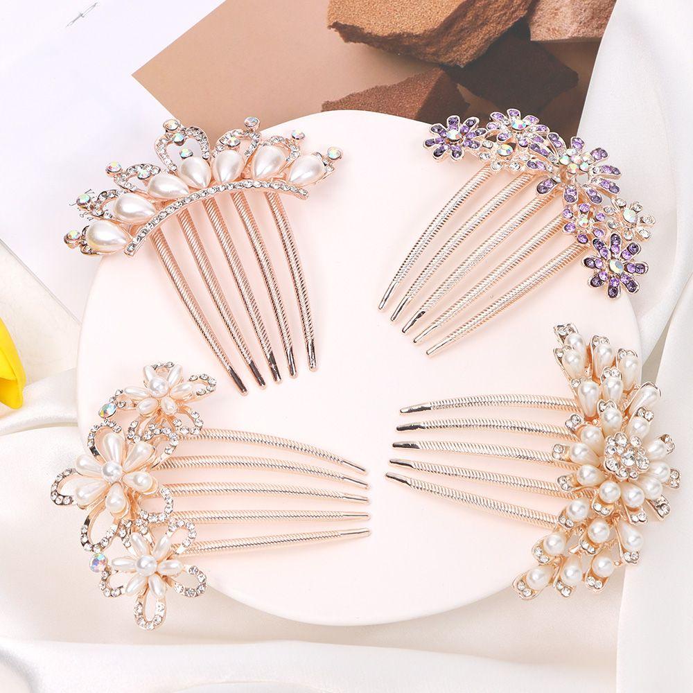 ❈Rowan❈ Phụ Kiện Cài Tóc Cô Dâu Kiểu Dáng Thanh Lịch|Đồ Trang Trí Tóc|Lược Cài Tóc Họa Tiết Hoa Lá Đính Ngọc Trai Nhân Tạo Thời Trang