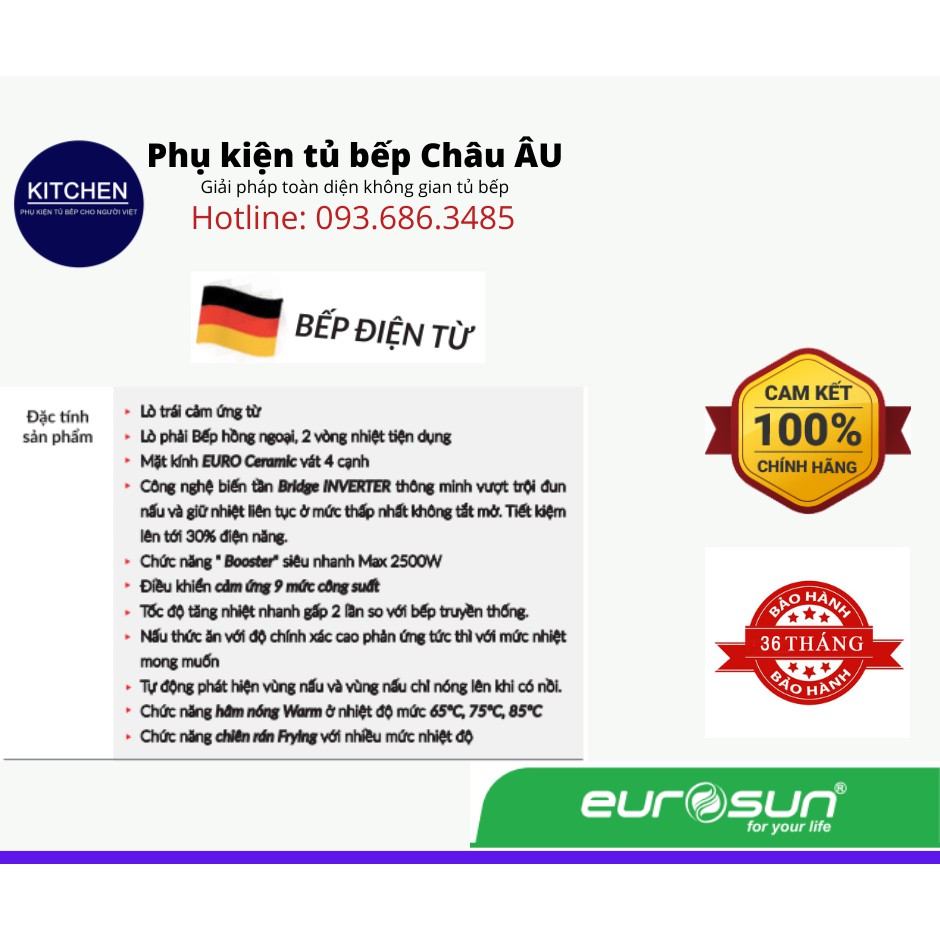 Bếp từ 1 từ - 1 hồng ngoại Eurosun EU-T259MAX chính hãng