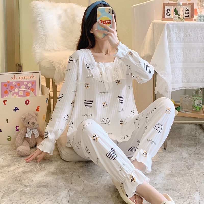 Đồ ngủ dáng rộng phong cách công chúa thời trang xuân thu đông ngọt ngào cho nữ