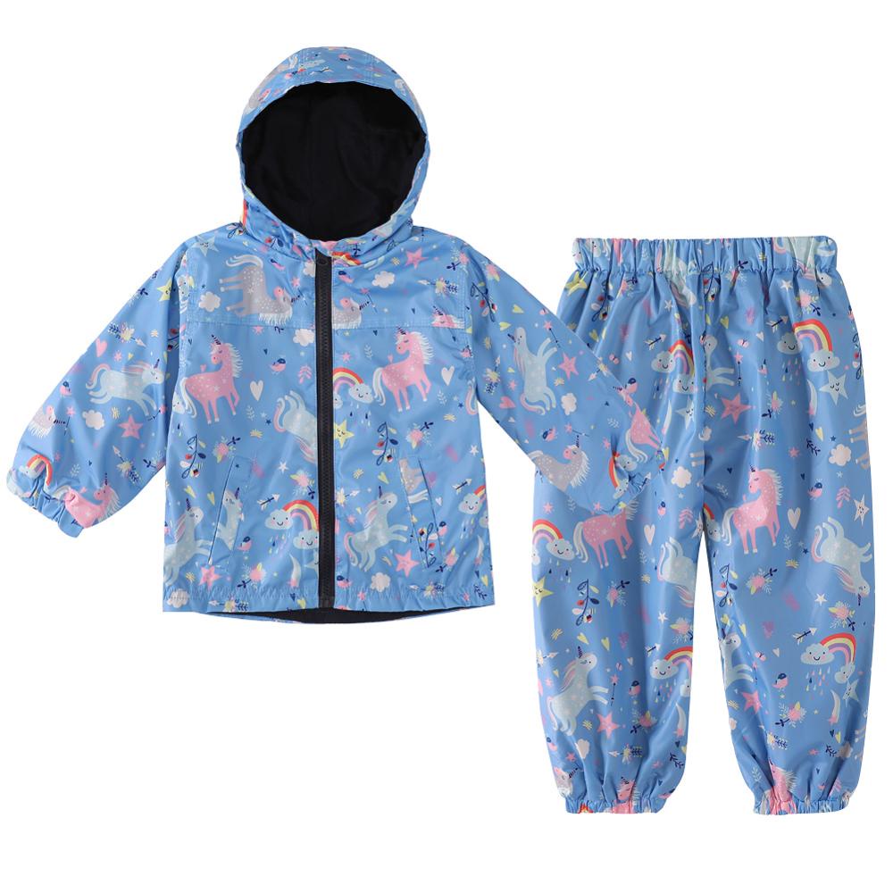 Set áo mưa + quần dài in hình kỳ lân dễ thương cho bé
