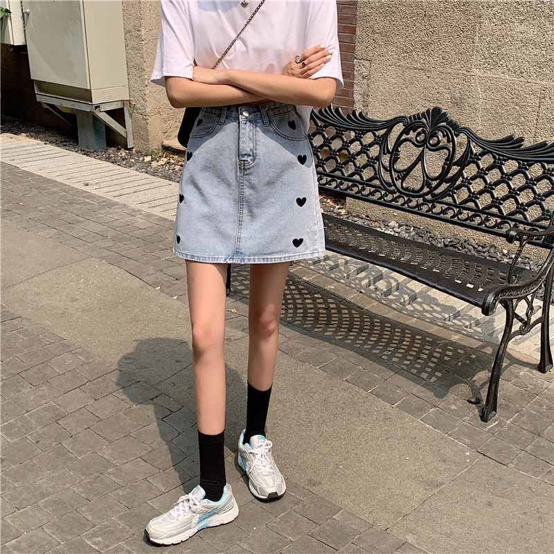 Váy Denim 178403Chân Váy Denim Lưng Cao Phong Cách Hàn Quốc