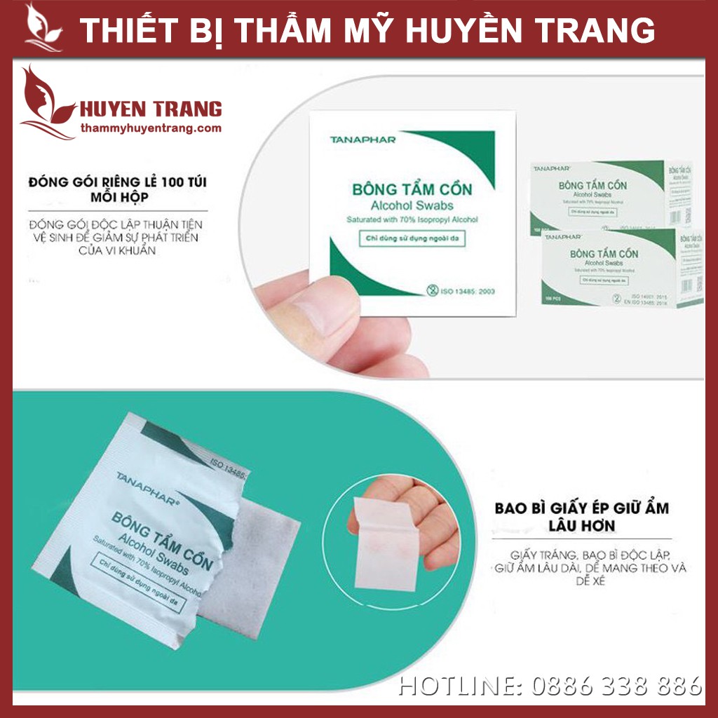 Bông Tẩm Cồn Sát Khuẩn Tanaphar (100 Miếng) Khử Trùng Da Trước Khi Tiêm, Filler, Nặn Mụn - Thiết Bị Y Tế Huyền Trang