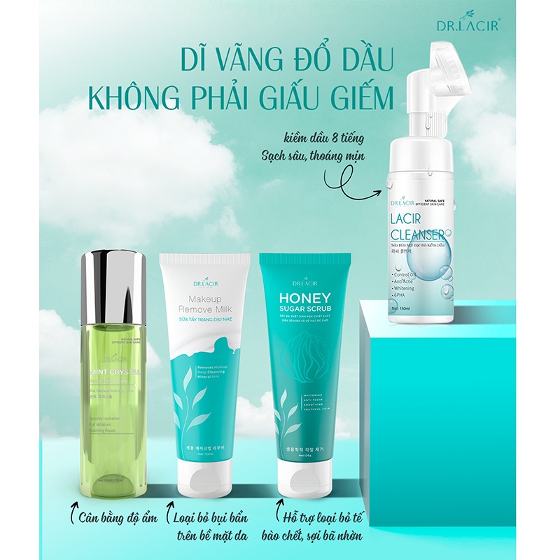 [Combo 10%] chăm sóc da Dr. Lacir 4 sản phẩm làm sạch sâu cho da DR127