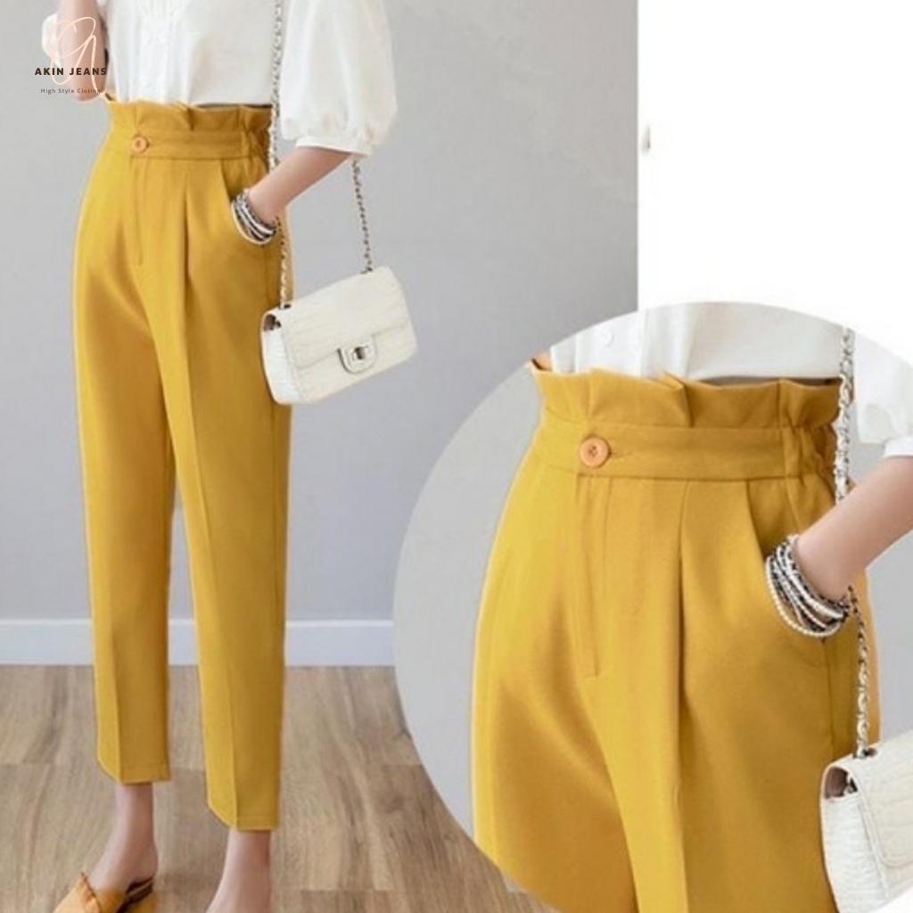 Quần Tây Baggy Nữ Lưng Cao Cạp Bèo, Quần Vải Nữ Baggy Công Sở Chất Tuyết Mưa Akin Jeans, BGB