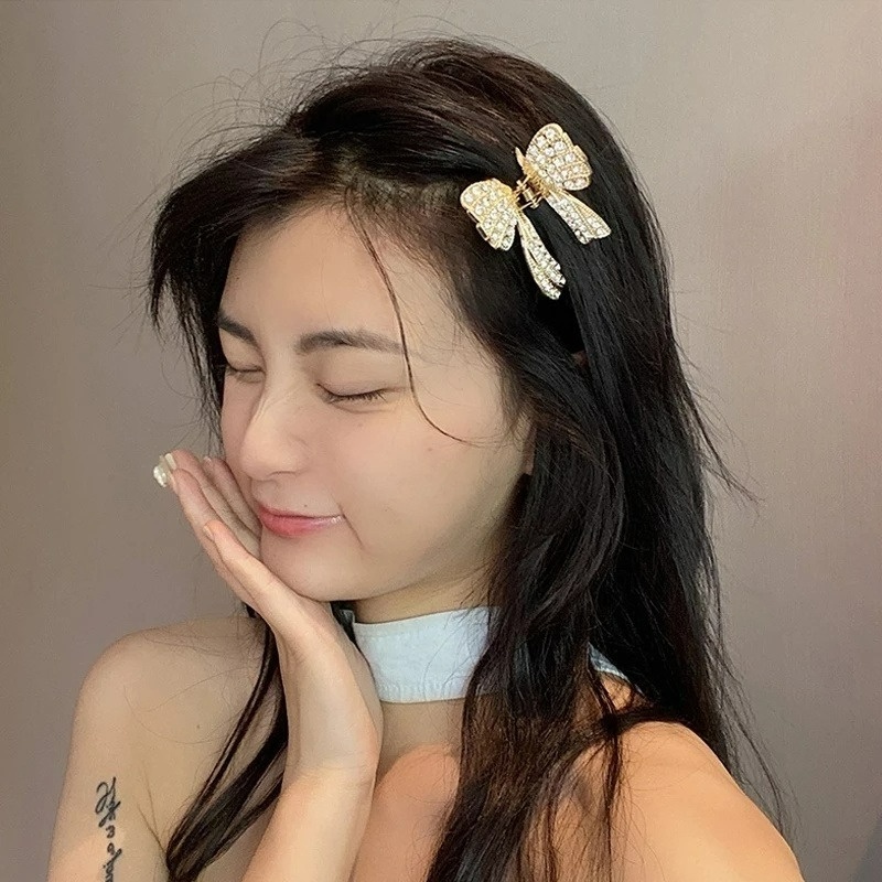 Kẹp Tóc Hình Nơ Bằng Kim Loại Đính Ngọc Trai Giả Thanh Lịch