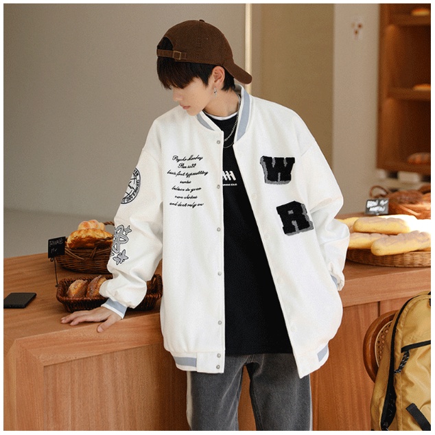 Áo khoác Bomber oversize tay áo da PU phong cách đường phố, Áo khoác bóng chày Streetwear 3 màu chất liệu cao cấp