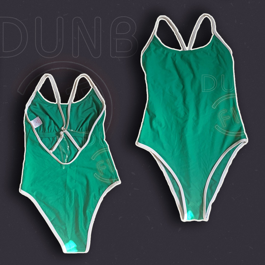 Bikini nữ đồ bơi đi biển liền thân 1 mảnh khoét lưng lưng đan dây chéo cổ yếm xanh ngọc có mút ngực sexy