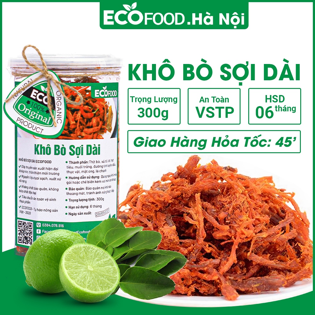 Khô bò sợi lá chanh 300G ecofood dài mềm đậm vị an toàn vệ sinh thực phẩm | BigBuy360 - bigbuy360.vn