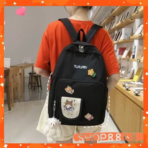 Balo túi nắp hoạt hình KIKIMI nhiều màu -không kèm gấu bông (kèm sticker)-shop8868