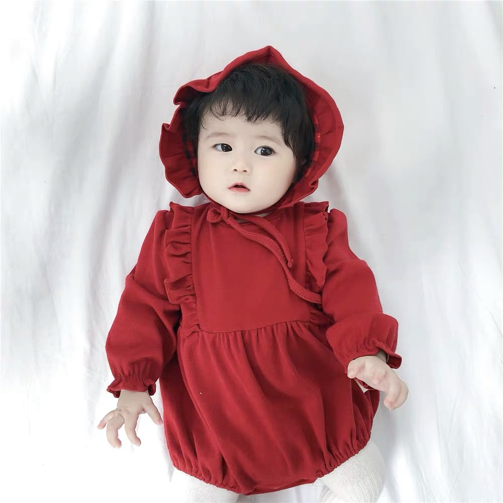 Bộ Áo Liền Quần Dài Tay In Họa Tiết Dễ Thương Thời Trang Mùa Đông Cho Bé Gái Sơ Sinh Từ 0-24 Tháng Tuổi