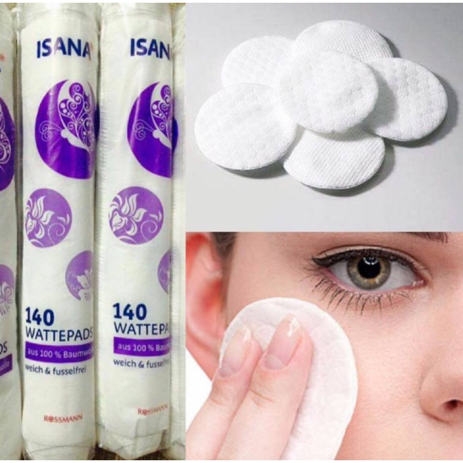Bông tẩy trang Isana &amp; Ebelin Đức 140 miếng mềm mịn, không xơ, an toàn - Shop Viloet