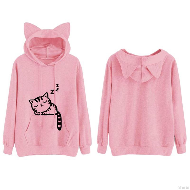 Áo hoodie mũ tai mèo thời trang mùa thu dễ thương cho nữ