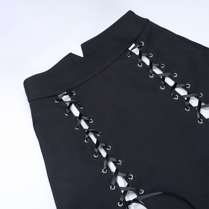 Chân Váy Midi Dài Dáng Chữ A Lưng Cao Xẻ Tà Cột Dây Phong Cách Harajuku Gợi Cảm Cho Nữ