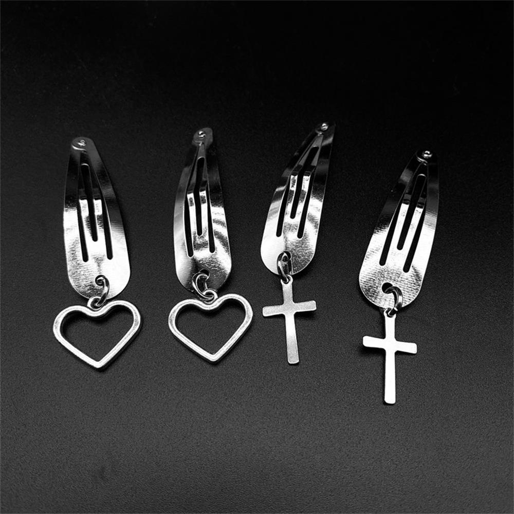 (Hàng Mới Về) 1 Cặp Kẹp Tóc Kim Loại Hình Trái Tim / Chữ Thập Phong Cách Harajuku Thời Trang