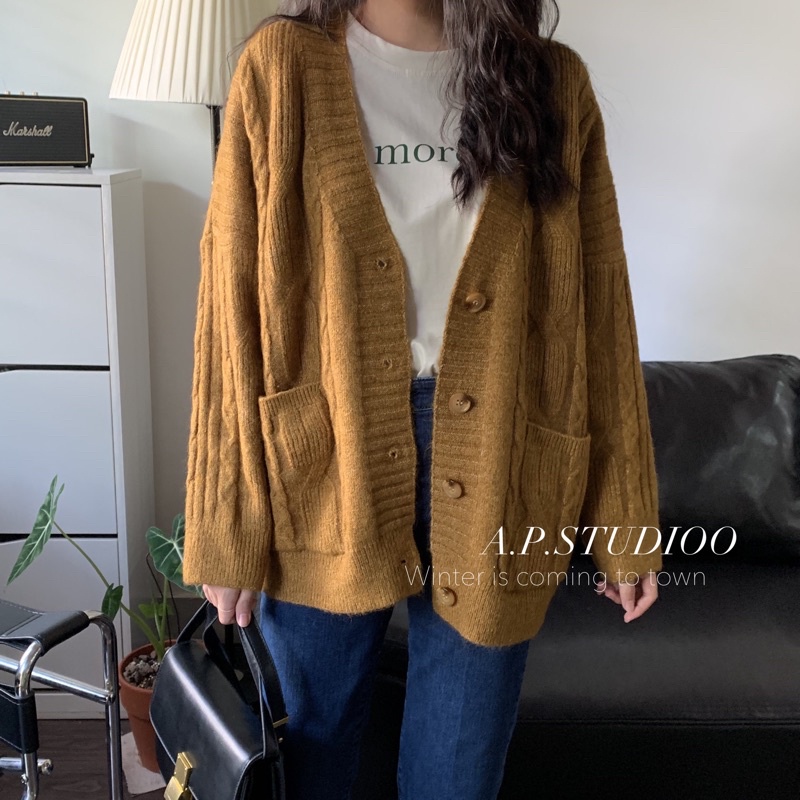 Áo Cardigan Len Basic Hai Túi Bên