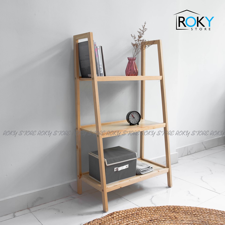 KỆ SÁCH 3 TẦNG DÁNG CHỮ A - MÀU TỰ NHIÊN- BOOK SHELF 3F - NATURAL COLOR- KỆ GỖ ĐA NĂNG- ROKY STORE