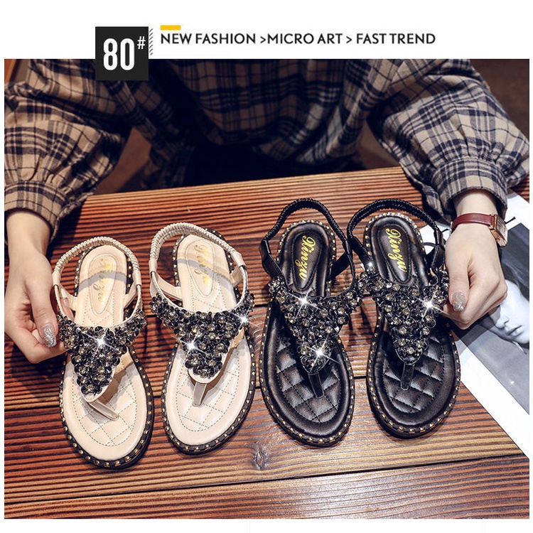 Dép Xỏ Ngón Đế Bằng Đính Đá Size Lớn 35-43 Thời Trang Đi Biển Cho Nữ
