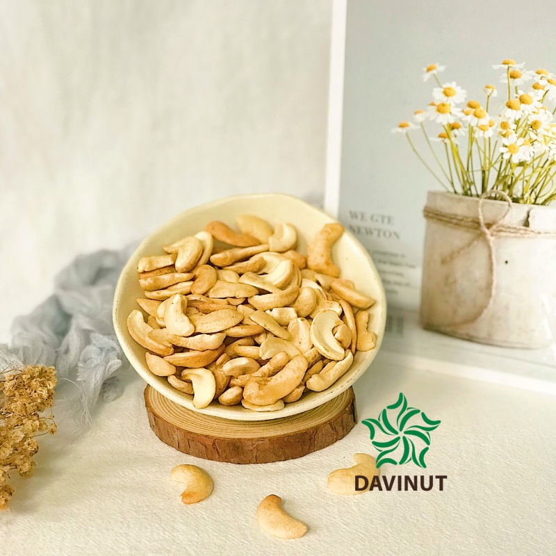Hạt điêu tươi vỡ đôi nấu sữa không vỏ lụa Davinut túi 500g
